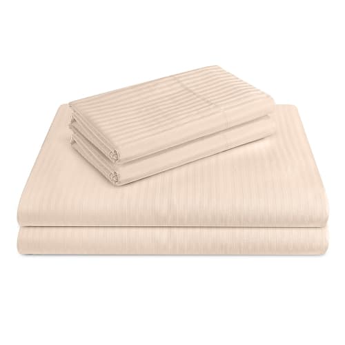 Grand Royal T250 Blend Woven Stripe, Full XL/Dbl XL Extra Deep Pocket Fitted Sheet, 54x80x15, Ecru